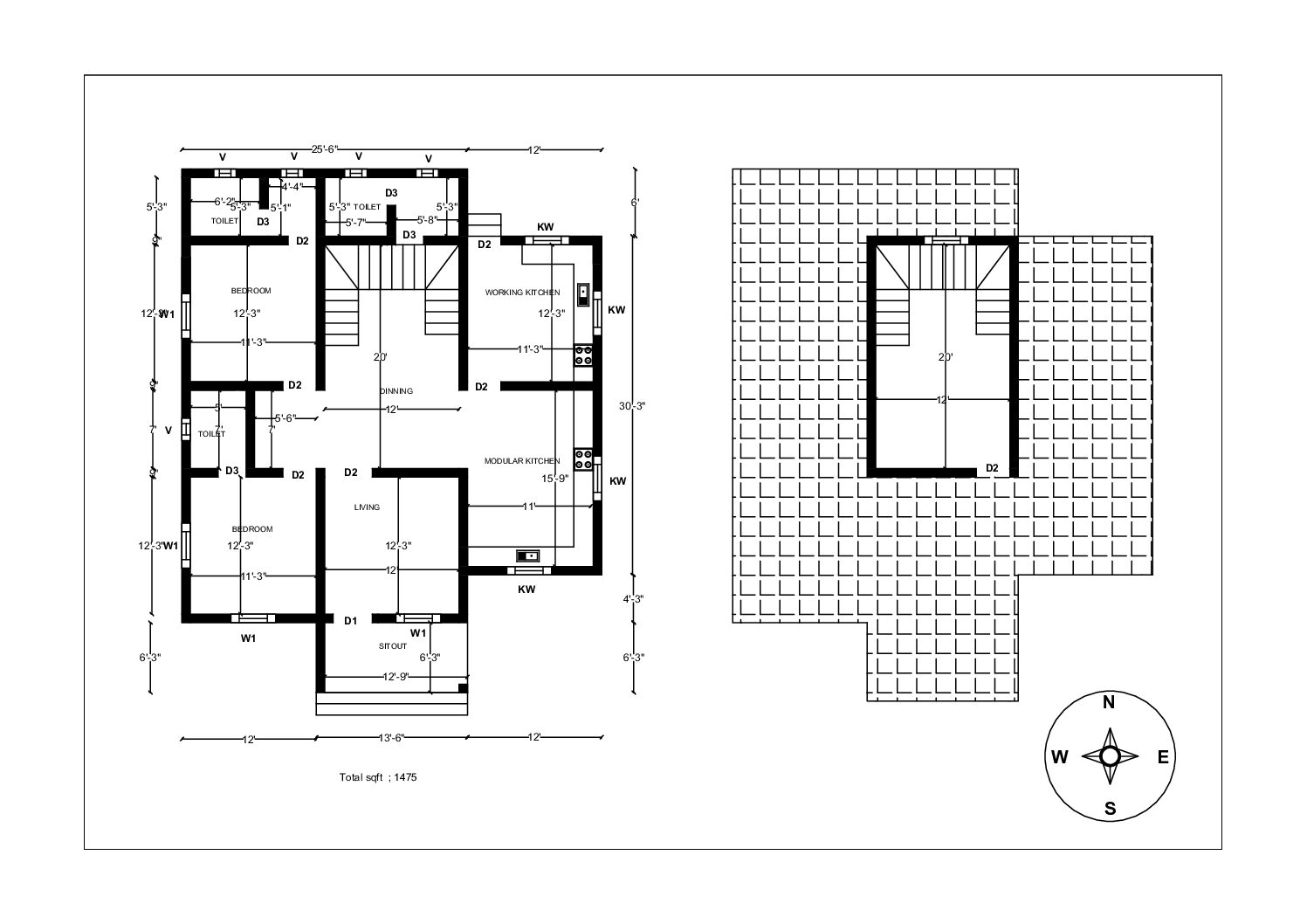 1475 Sqft 38*44 2BHK Single Floor House - Image 3
